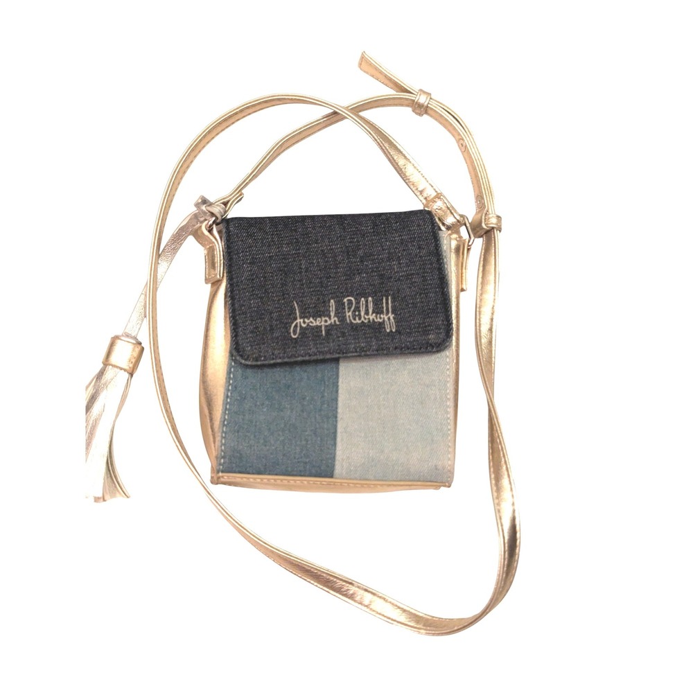 Joseph Ribkoff Crossbody Bag Gold‎ Denim Color Block Signature Mini Purse